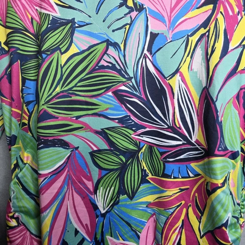 2 Caribbean Joe Tropical Floral Swim Coverup Womens Medium Beachy Ruched Side